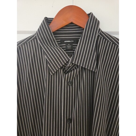 #68 Express 1MX Men Dress Shirt Modern Fit XL Extra Large Size(17-17 1/2) Blk/Gr - Picture 2 of 4